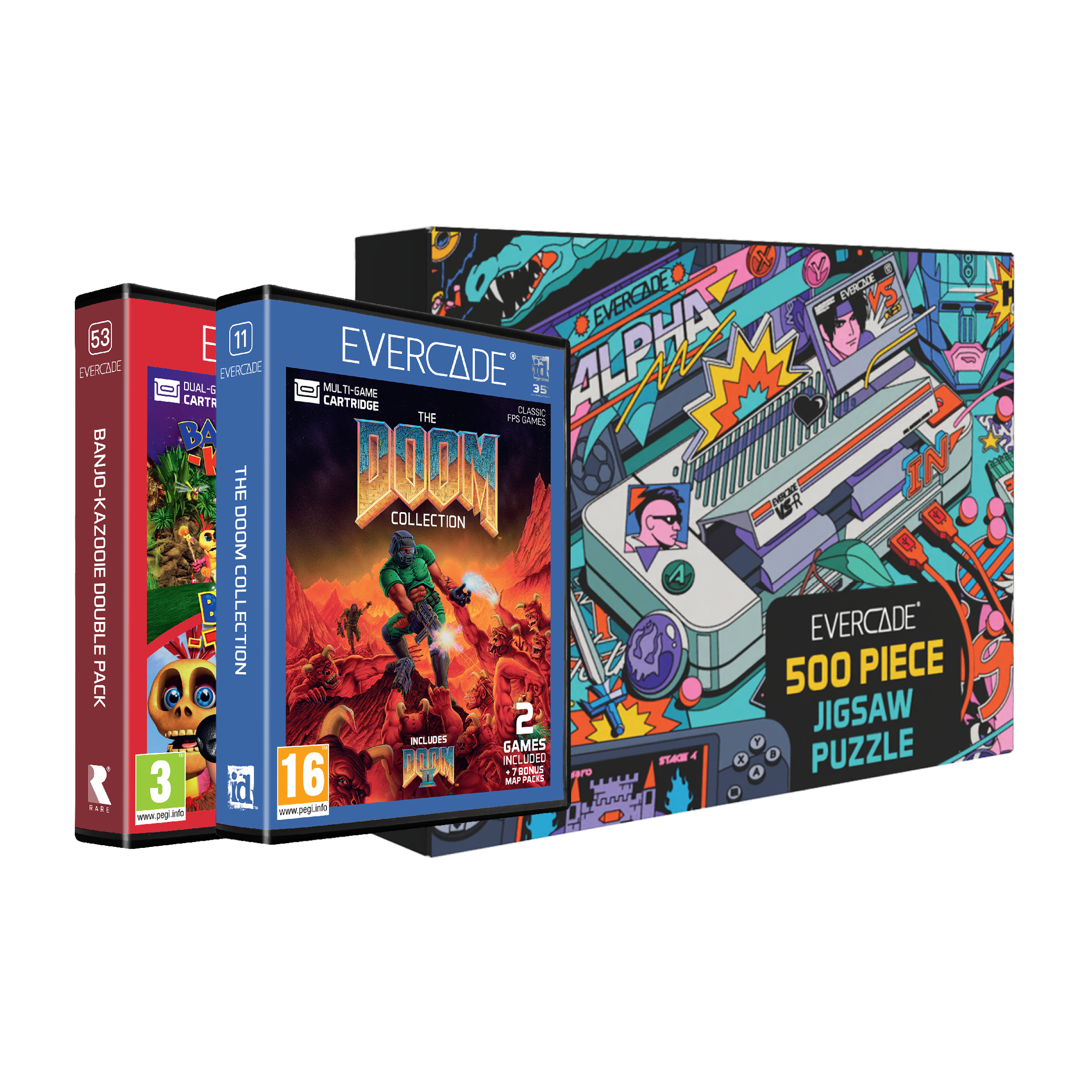 Evercade Bundle: #11 The DOOM Collection + #53 Banjo-Kazooie + Retro Pop Jigsaw