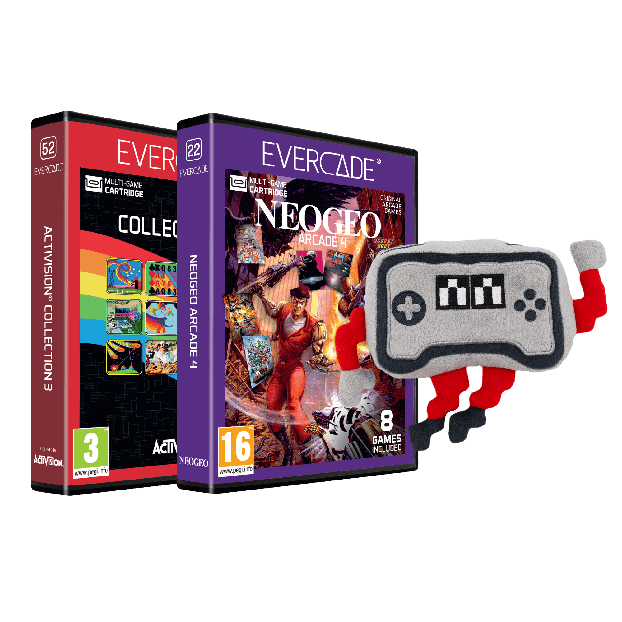 Evercade Bundle: #52 Activision Collection 3 + #22 NEOGEO Arcade 4 + Controller Plush