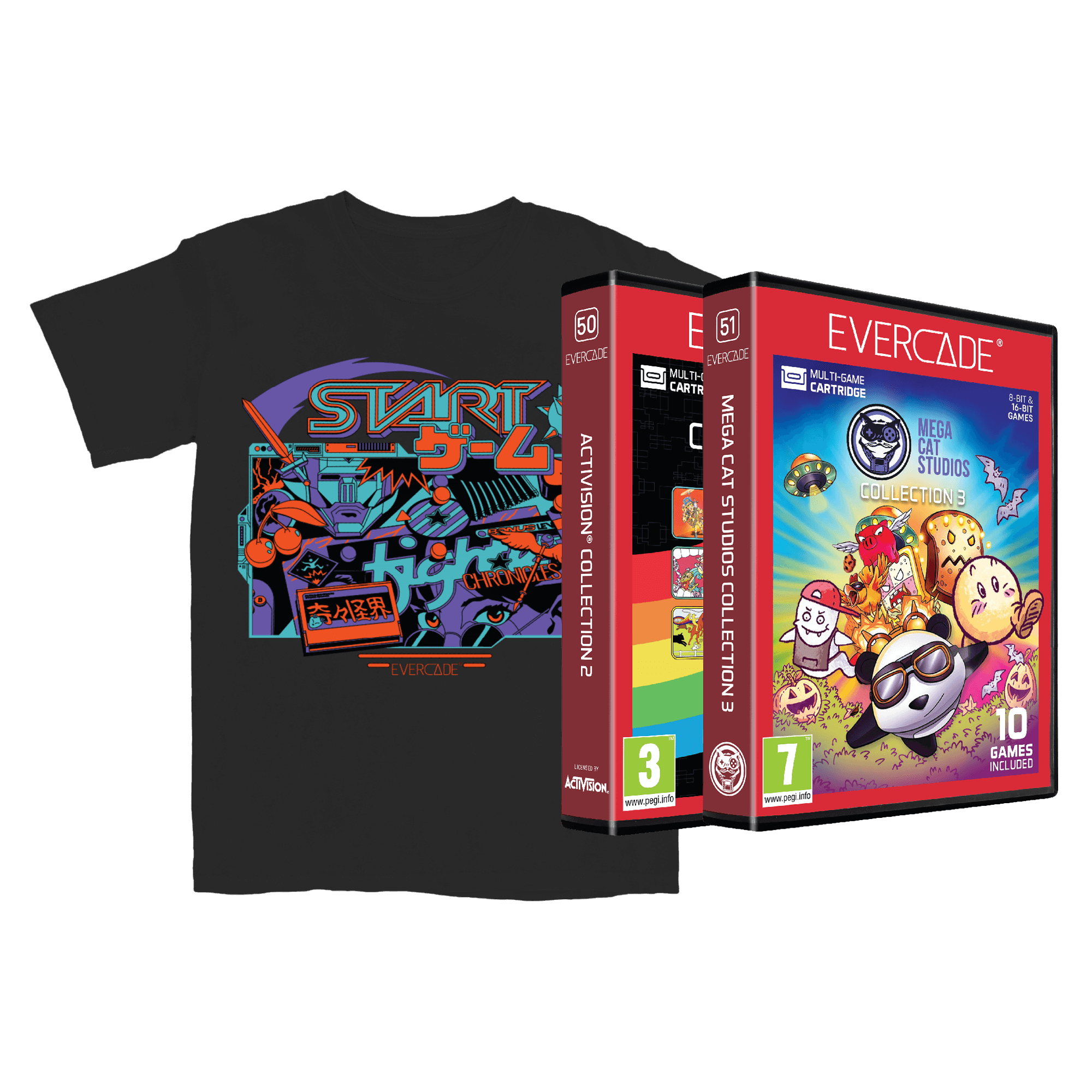 Evercade Bundle: #50 Activision Collection 2 + #51 Mega Cat Studios Collection 3 + Retro Pop Shirt