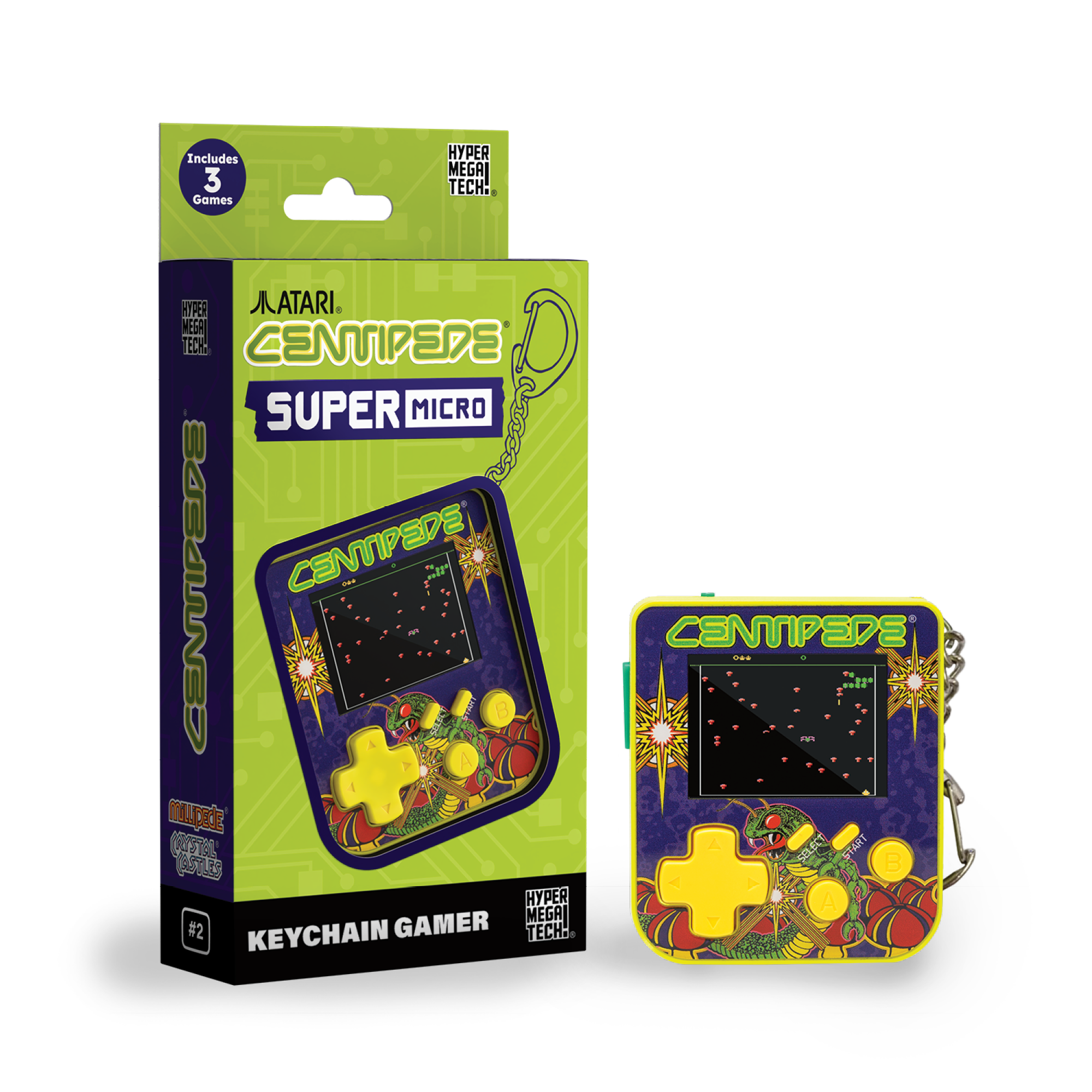Playable Keychain Super Micro Atari Retro Playable Gaming Keychain – Centipede, Milliped