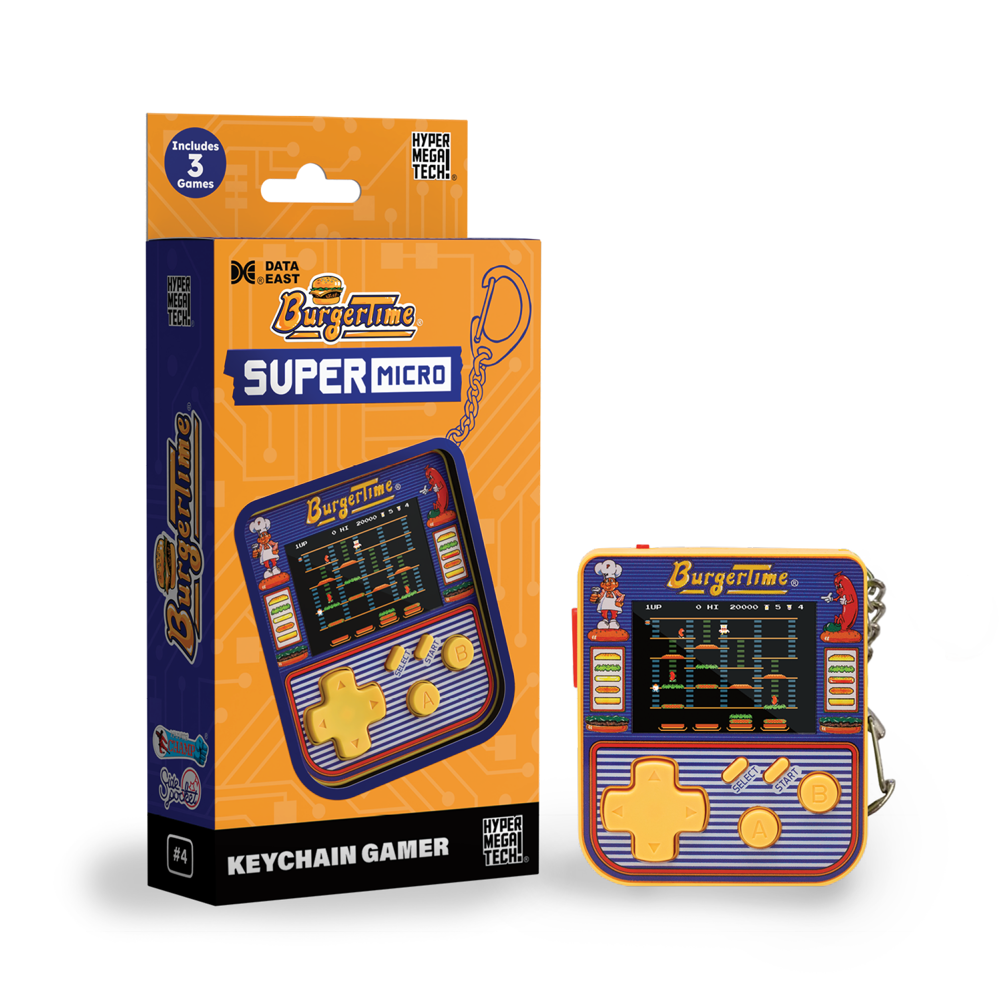 Super Micro Data East Retro Playable Gaming Keychain – BurgerTime, Karate Champ & Side Pocket