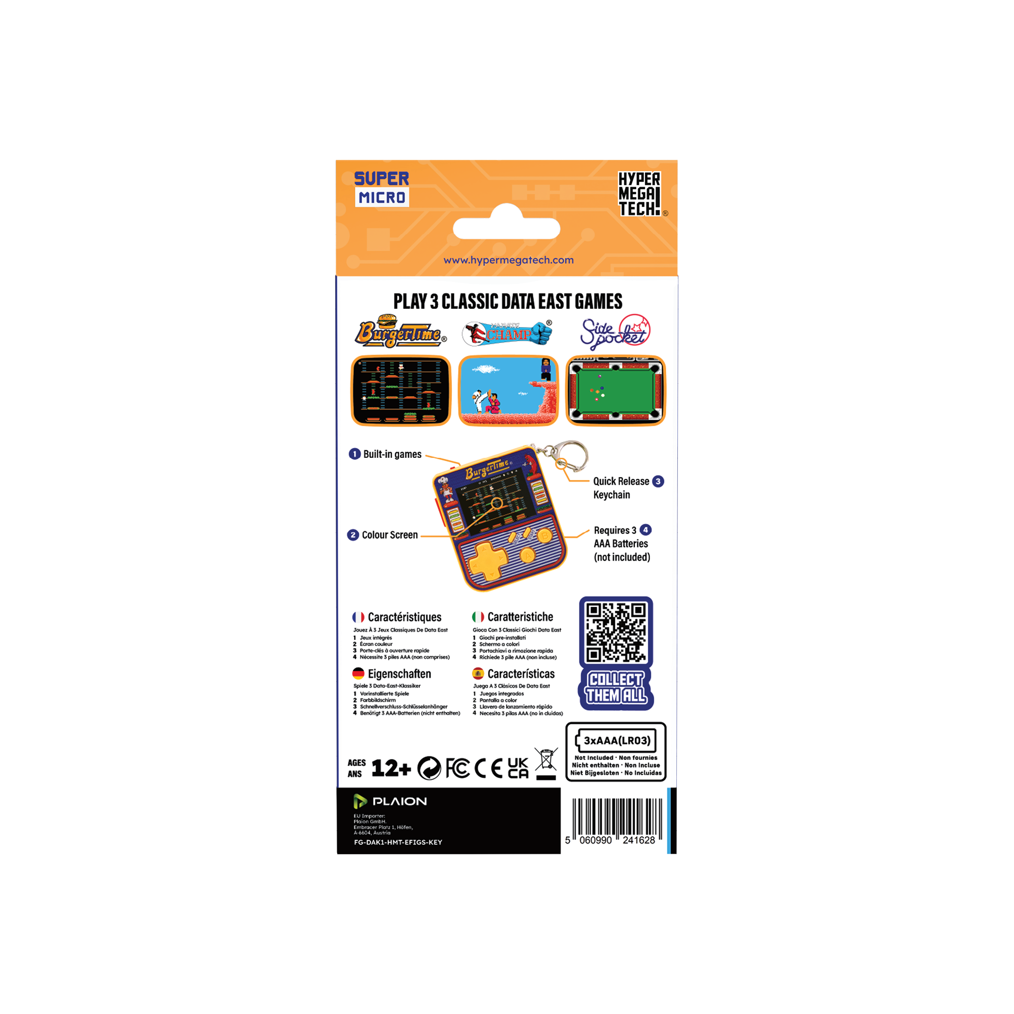Super Micro Data East Retro Playable Gaming Keychain – BurgerTime, Karate Champ & Side Pocket